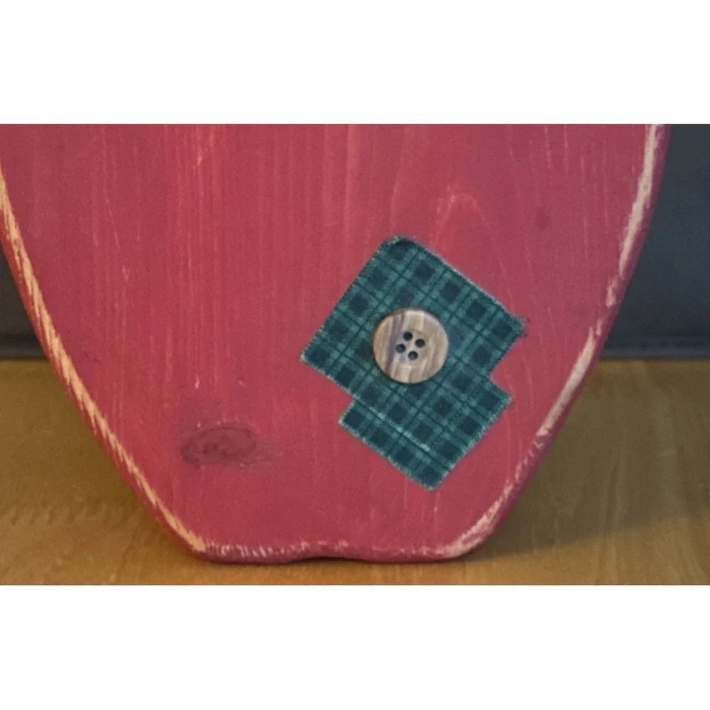 Wooden Decorative Apple with Green Heart Accents, 6 Inch CozyCore GrandmaCore